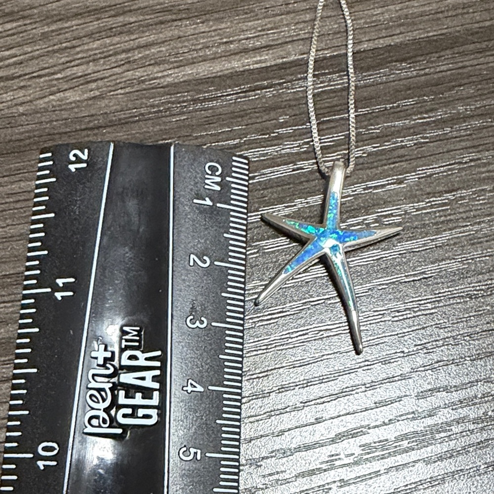 Sterling Silver Blue Opal Starfish Pendant Necklace - Picture 6 of 6